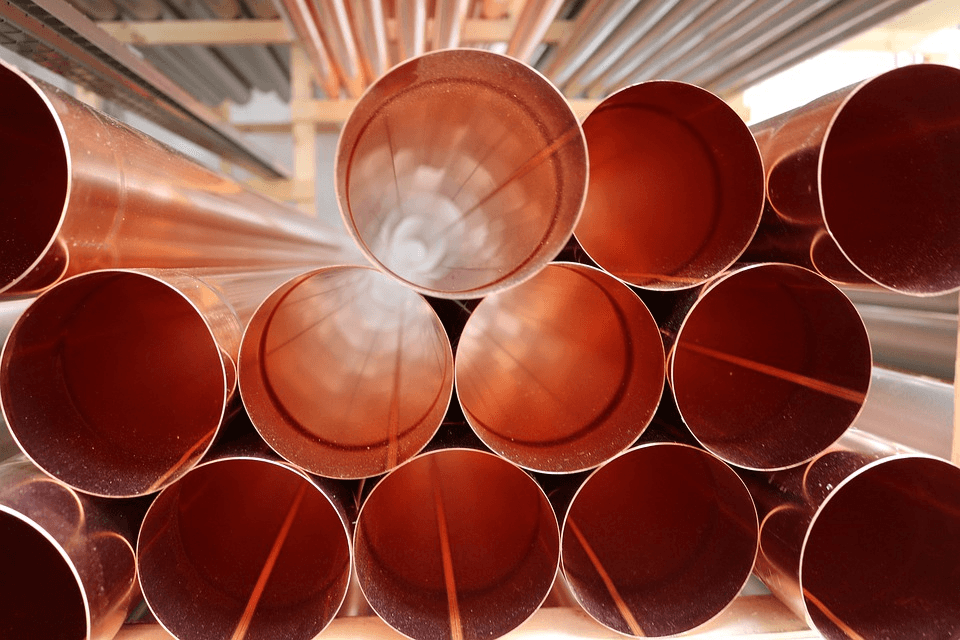 The inside of a group of copper pipes