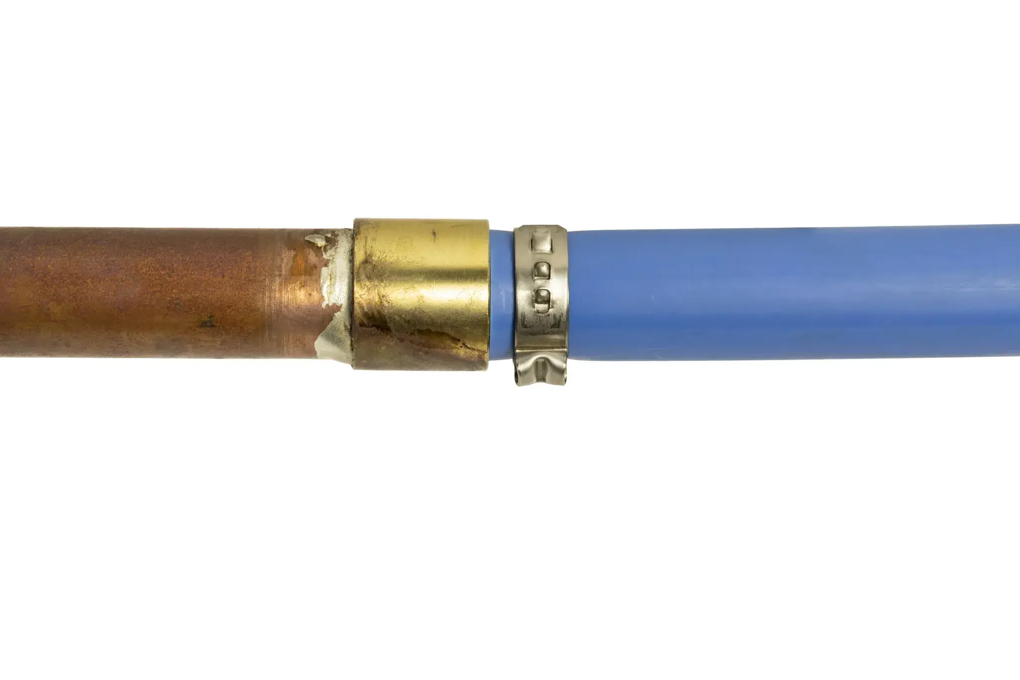 A pex pipe connecting to a copper pipe